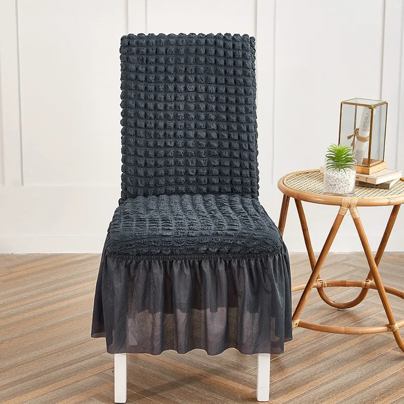 Solid Color Seersucker Elastic Seat Cover Home Dustproof Chair Cover