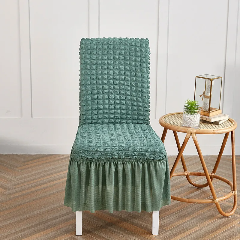 Solid Color Seersucker Elastic Seat Cover Home Dustproof Chair Cover