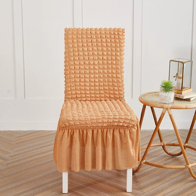 Solid Color Seersucker Elastic Seat Cover Home Dustproof Chair Cover