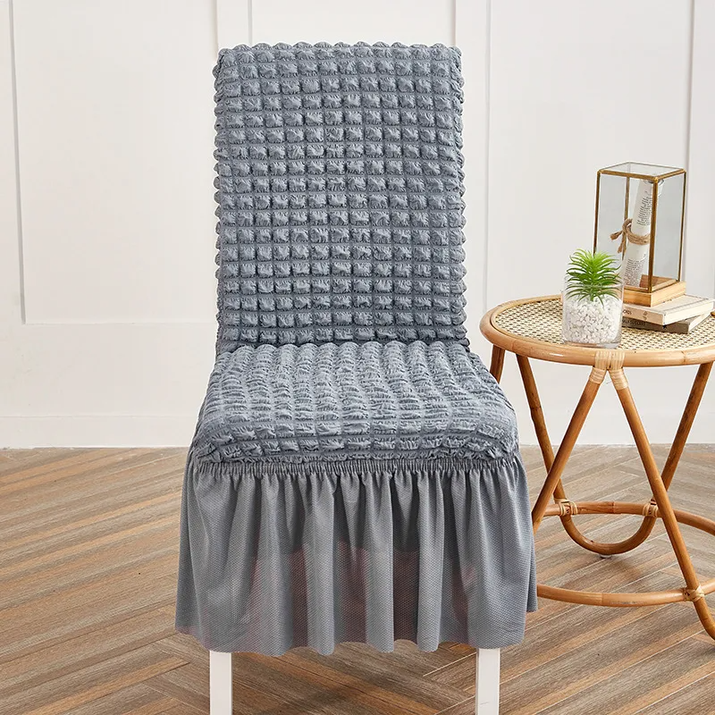Solid Color Seersucker Elastic Seat Cover Home Dustproof Chair Cover