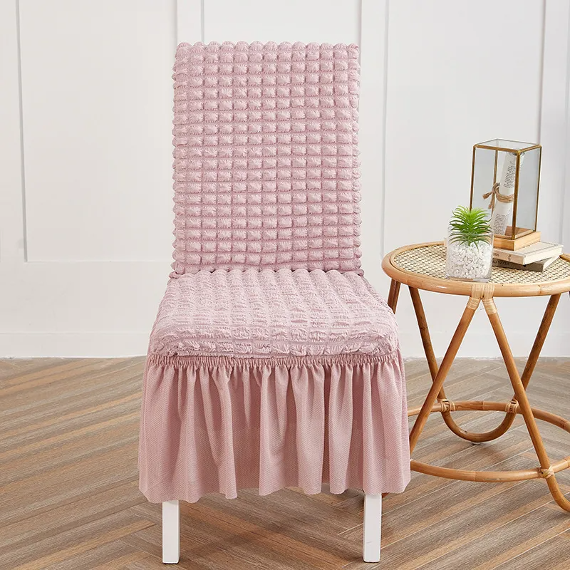 Solid Color Seersucker Elastic Seat Cover Home Dustproof Chair Cover