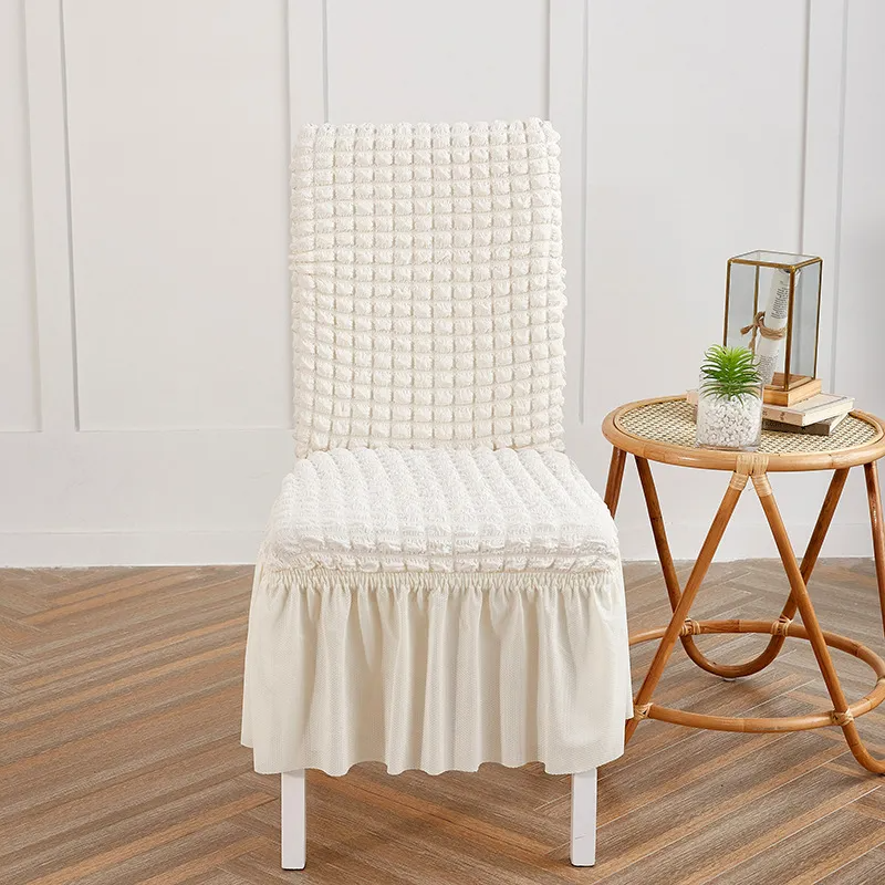 Solid Color Seersucker Elastic Seat Cover Home Dustproof Chair Cover
