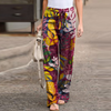 Women'S Fashion Casual Cotton Linen Printed Elastic-Waist Pants