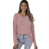 Women Autumn Loose V-Neck Large Size Knitted Bottoming Solid Color Top
