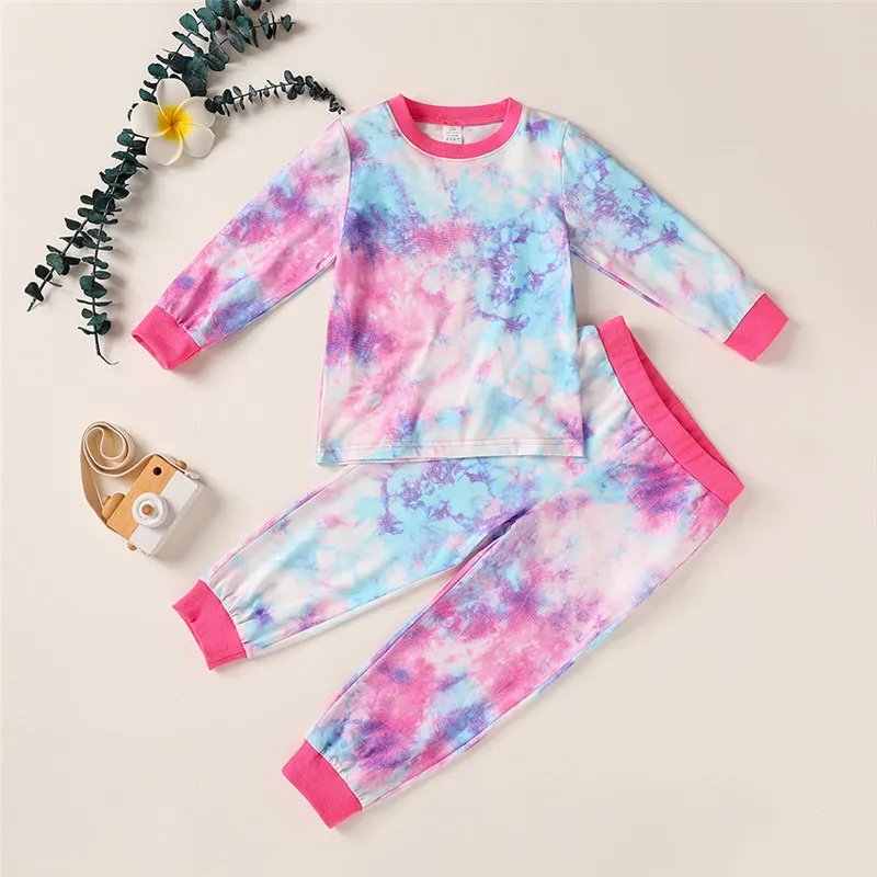 Fashion Tie-Dye Long-Sleeved Round Neck Top And Bottoms Set