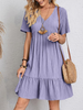 Women'S Fashion Casual Loose V Neck Ruffled Short Sleeve Dress