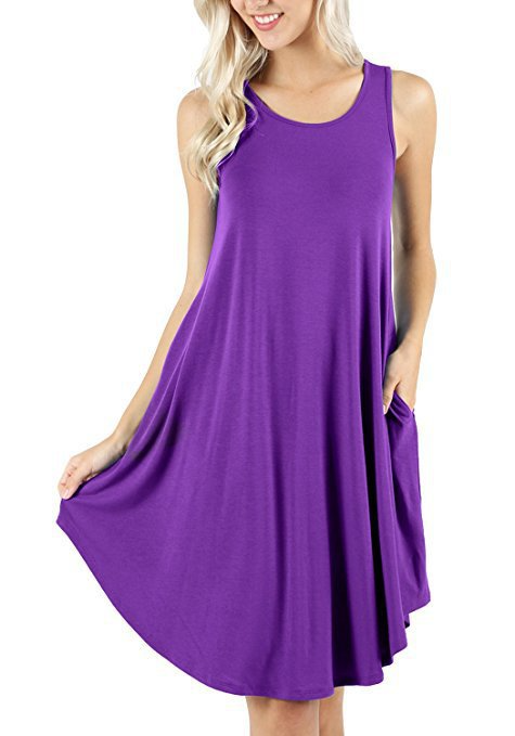 Women Fashion Minimalist Casual Solid Color Round Neck Sleeveless Loose Dress