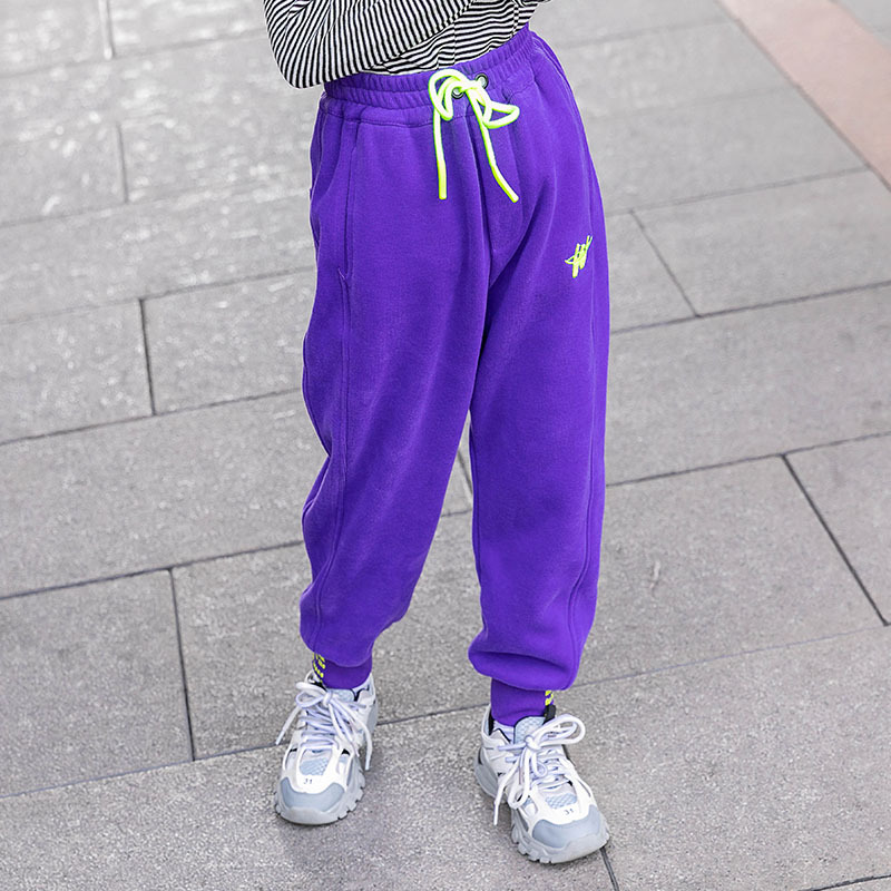 Girls Casual Letter Embroidery Fleece-Lined Sweatpants