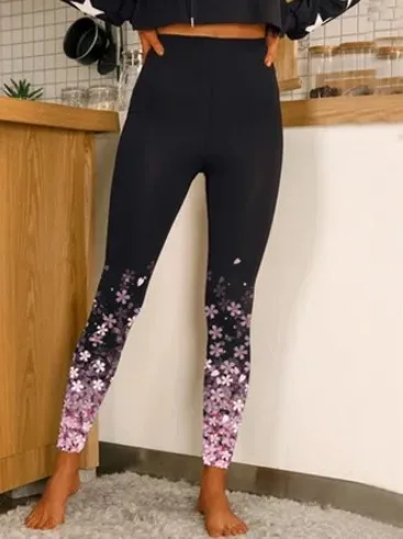 Women Fashion Casual Star Print High Waist Sports Slim Yoga Pants