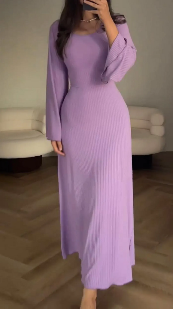 Women Fashion Casual Loose Solid Color Long Sleeve Maxi Dress