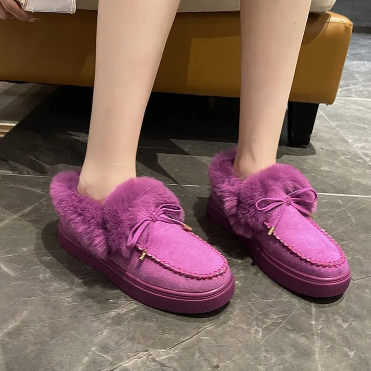 Women Fashion  Thickened Warm Plush Bow Short Boots