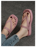 ( 2 pair ) Women Casual Fashion Vacation Beach Solid Color Thick-Soled Slippers