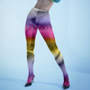 Women Edgy High-Waisted All Over Print Color Blocking Mesh See-Through Leggings