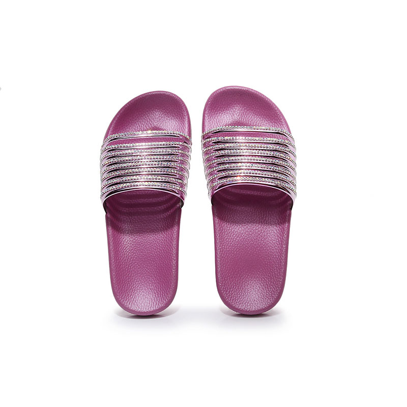 Women Leisure Rhinestone Decor Striped Flats Slippers Shoes