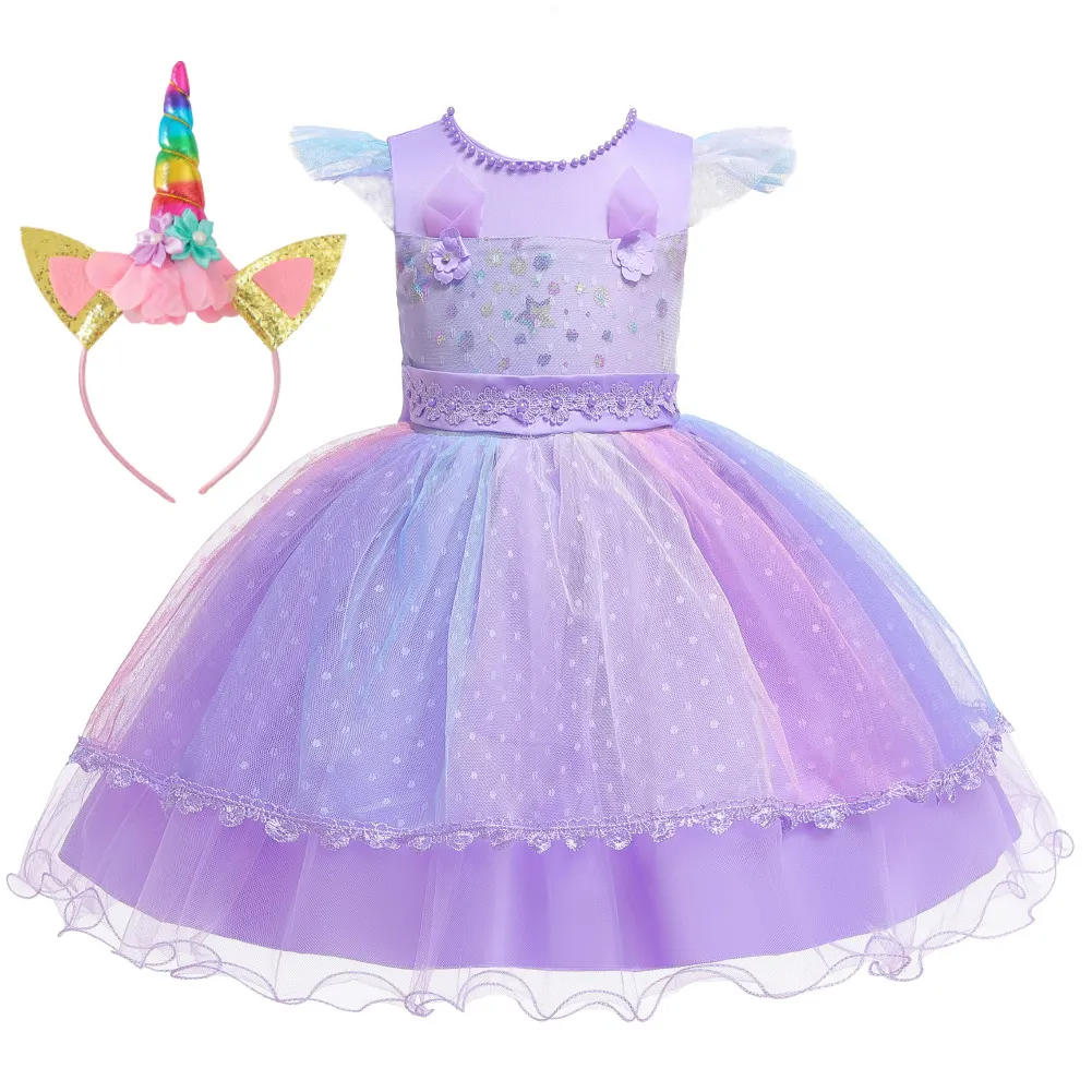 Kids Toddler Girls Fashion Party Cute Sweet Color Unicorn Pleated Sleeveless Mesh Party Tutu Dress