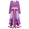 Ramadan /Eid Women Vintage Stripe Print Long Sleeve V-Neck Maxi Dress