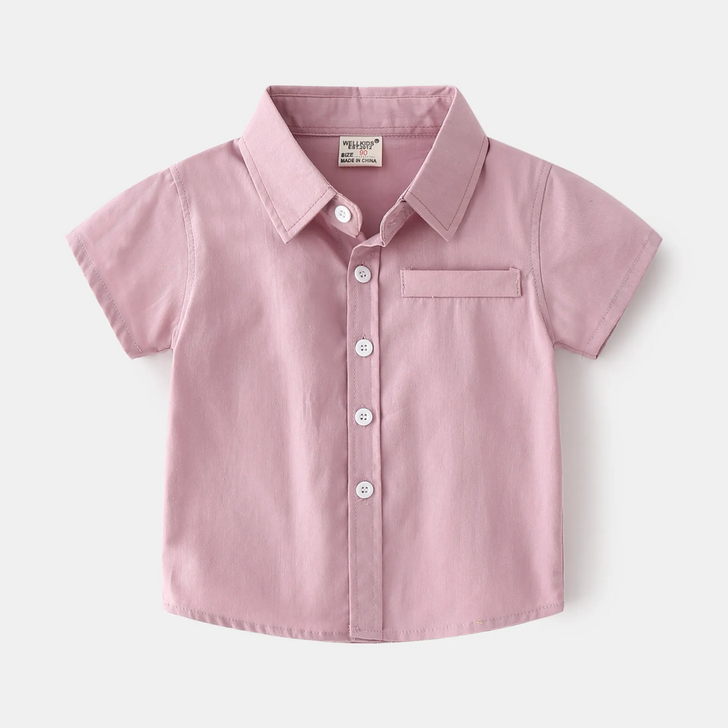 Children Kids Baby Fashion Boys Casual Basic Short Sleeve Solid Color Lapel Shirt