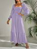 Women Ramadan /Eid Fashion Solid Color Square Collar Long Sleeve Ruffled High Waist Maxi Dress