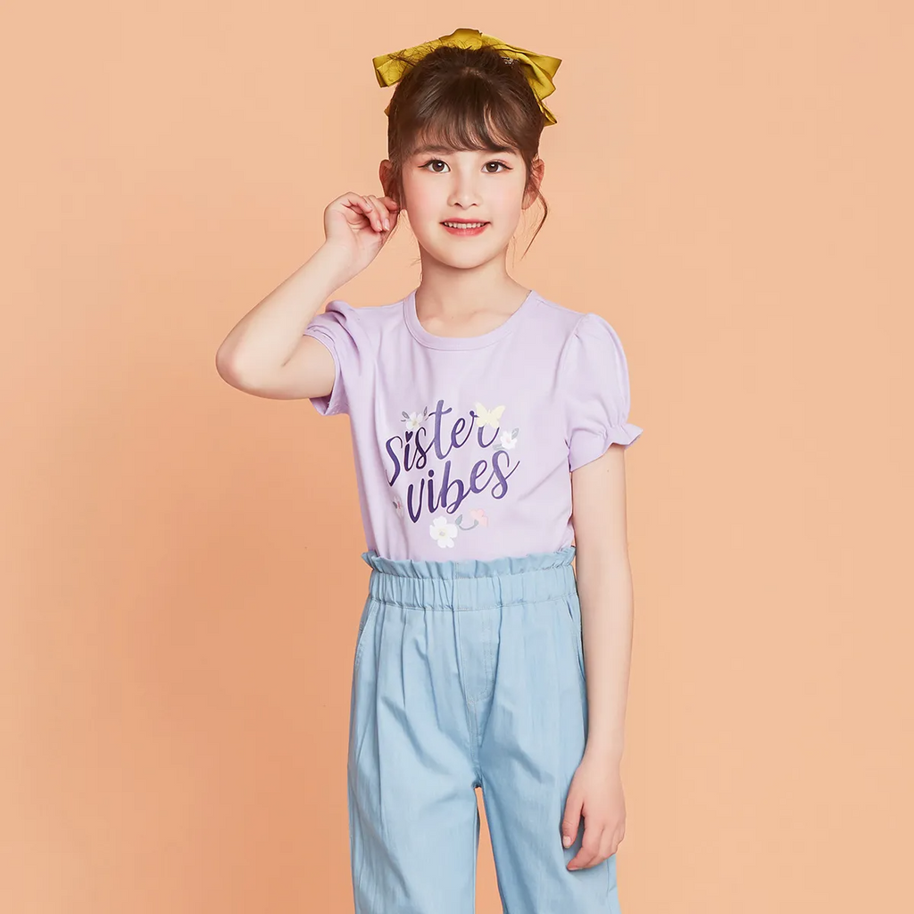 Children Kids Baby Fashion Girls Short Sleeve Flower Letter Print T-Shirt