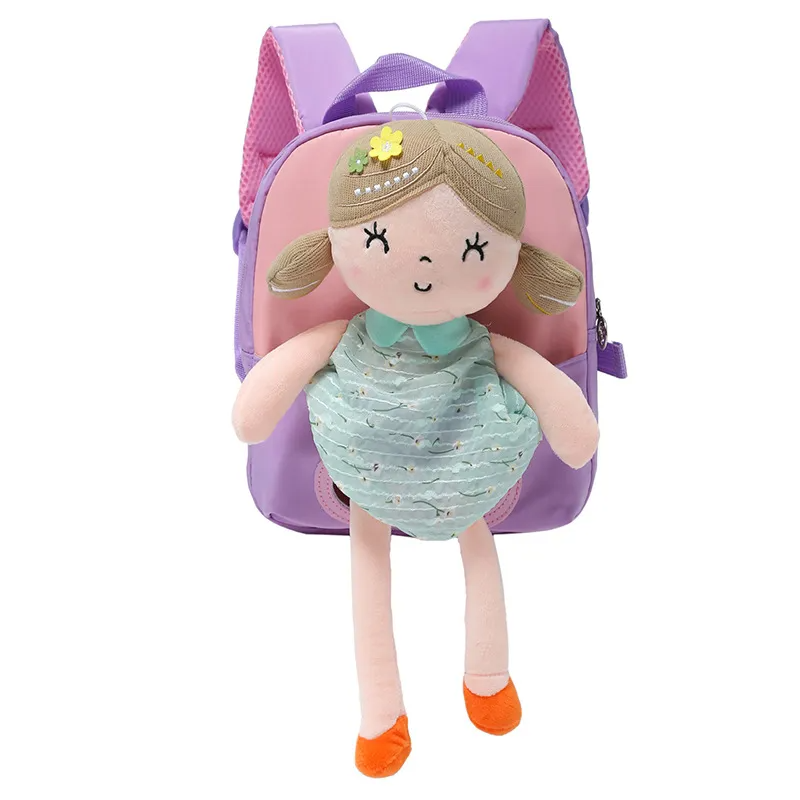 (Buy 1 Get 1) Kids Girls Cute Casual Colorblock Zipper Plush Doll School Backpack Bag