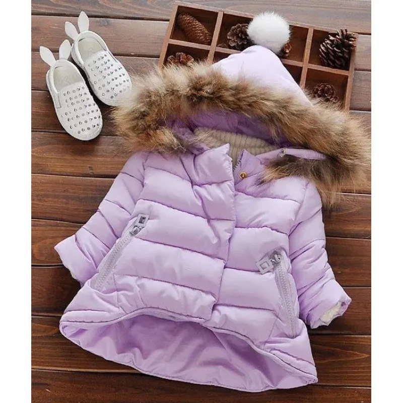 Girls Winter Woolen Collar Thickening Hooded Coat