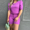 Women Fashion Elegant Round Neck Puff Sleeve Blouse High Waist Pocket Shorts Two-Piece Set