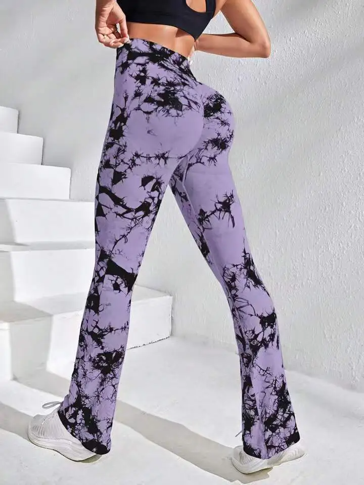 (Buy 1 Get 1)  Women Fashion Tie Dye Print High Waist Flare Sports Pants