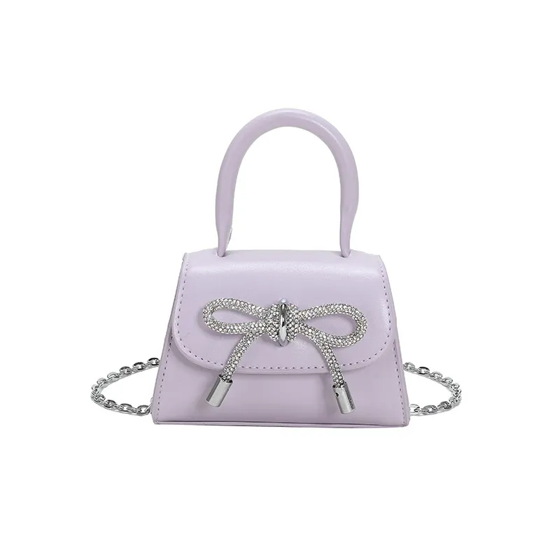 Kids Girls Fashion Sweet Cute Solid Color Bow Mini Flap Square Chain Handle Crossbody Bag