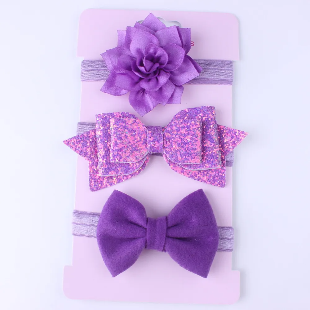 3pcs/Set Girls Cute Flower Bow Sequin Design Elastic Headband