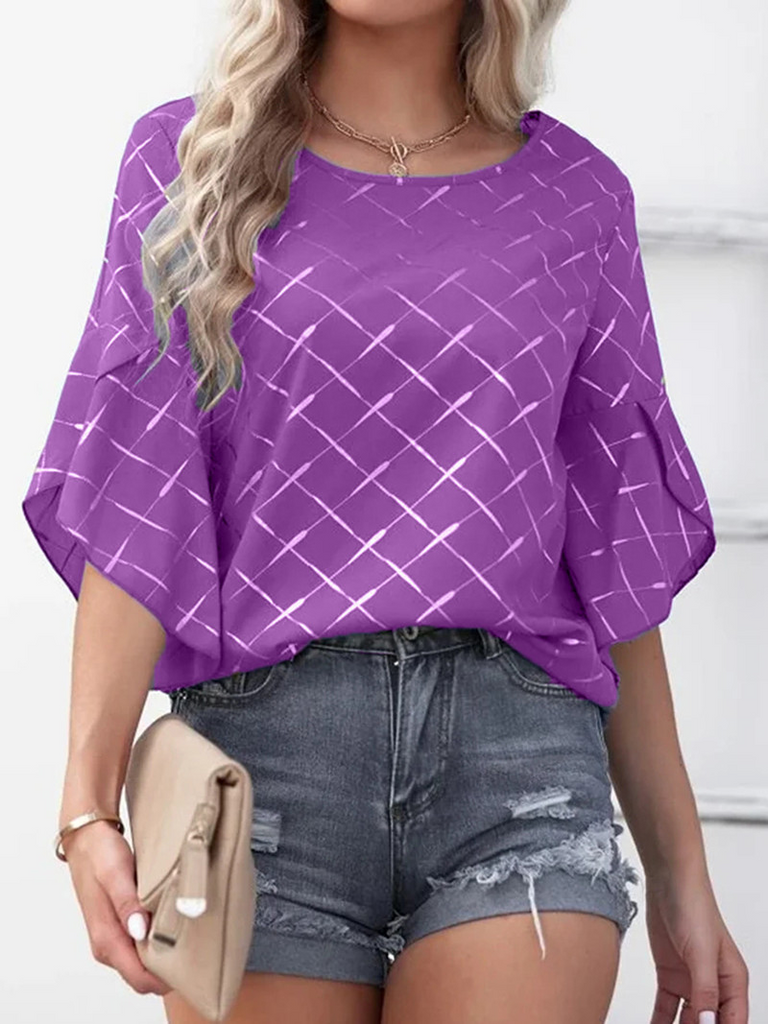 Summer Casual Women Loose Ruffled Sleeve Round Neck Blouse