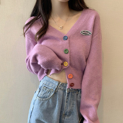 Women Fashion Casual Soft Cotton Solid Color Single-Breasted Knitwear Knitted Cardigan