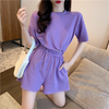 Fashion Casual Sports Women Athleisure Short-Sleeved Elastic Waist T-Shirt Wide-Leg Shorts Two-Piece Summer Set