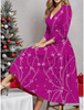 (Buy 1 Get 1) Women Fashion Casual Deep V Snowflake Print Christmas Dress