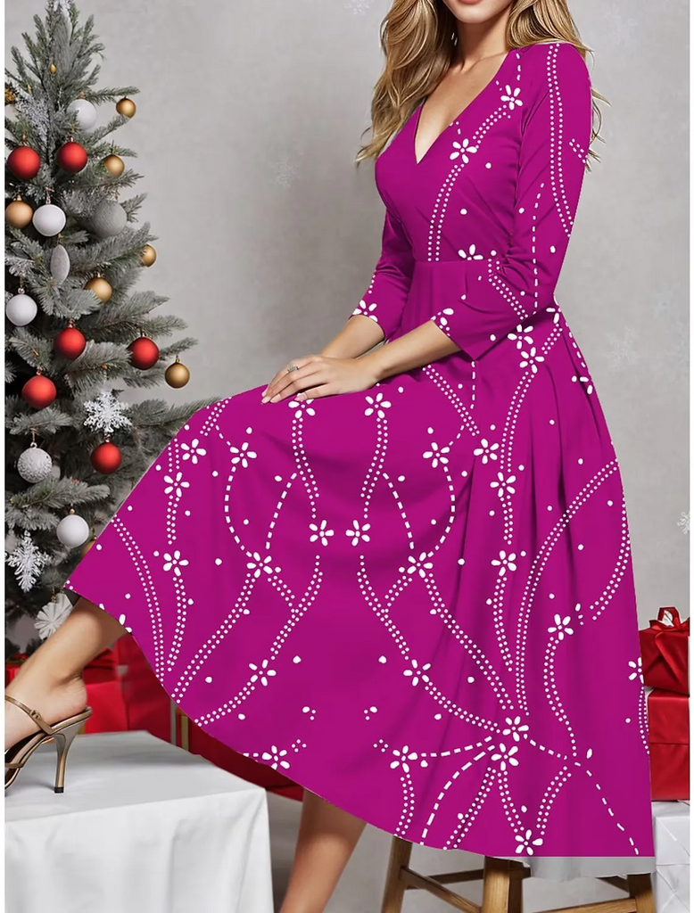 (Buy 1 Get 1) Women Fashion Casual Deep V Snowflake Print Christmas Dress