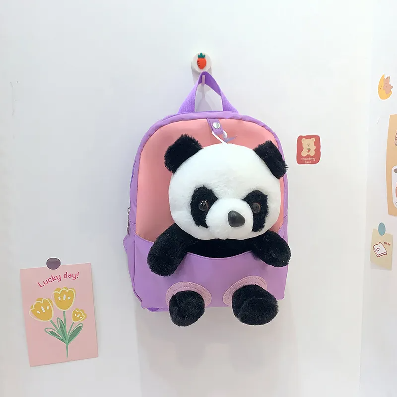 Children Kids Baby Fashion Boys Girls Cartoon Panda Doll Plushtoy Backpack School Bag