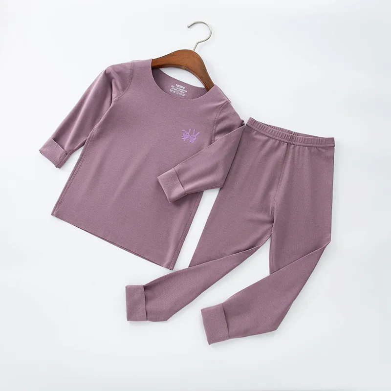 Children Solid Color Long Sleeve Trousers Pajama Set