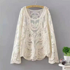 Women Summer Vacation Long Sleeve Lace Mesh Loose Hollow Cover-Ups