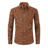 Men Fashion Casual Tiny Flower Long Sleeve Lapel Shirt