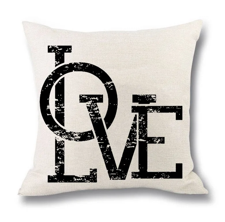 (Buy 1 Get 1)  Modern Simple Letter Print Linen Living Room Rug Cushion Throw Pillowcase