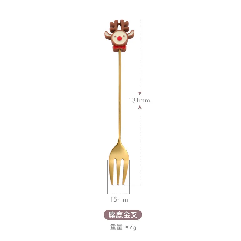 (Buy 1 Get 2) Christmas Cartoon Christmas Wreath Santa Claus Stainless Steel Fork Spoon Tableware