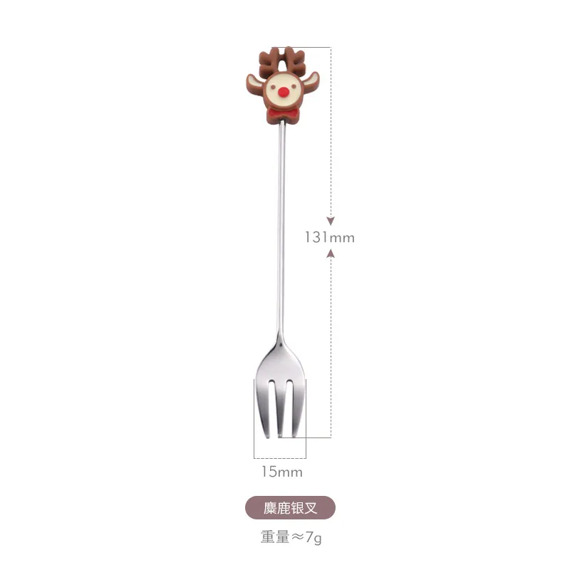 (Buy 1 Get 2) Christmas Cartoon Christmas Wreath Santa Claus Stainless Steel Fork Spoon Tableware