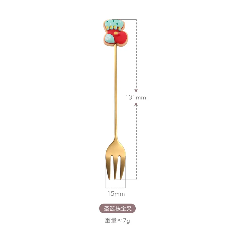 (Buy 1 Get 2) Christmas Cartoon Christmas Wreath Santa Claus Stainless Steel Fork Spoon Tableware