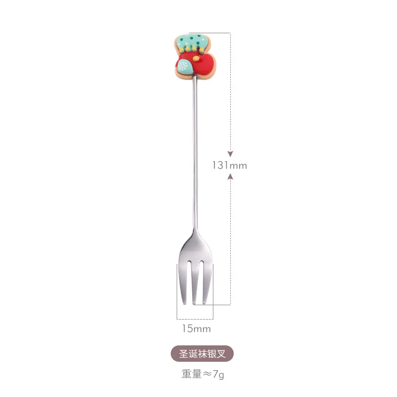 (Buy 1 Get 2) Christmas Cartoon Christmas Wreath Santa Claus Stainless Steel Fork Spoon Tableware