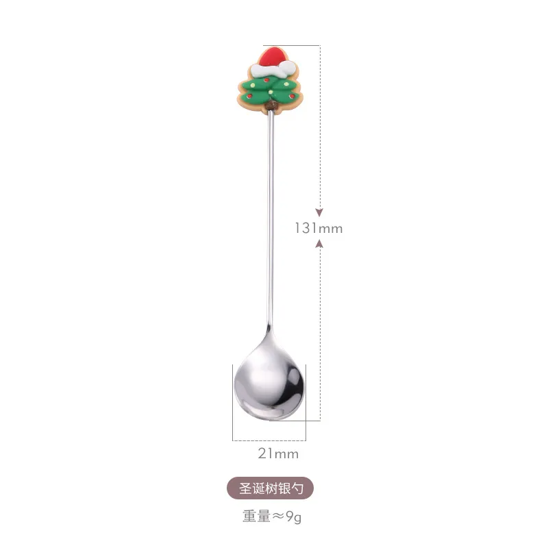 (Buy 1 Get 2) Christmas Cartoon Christmas Wreath Santa Claus Stainless Steel Fork Spoon Tableware