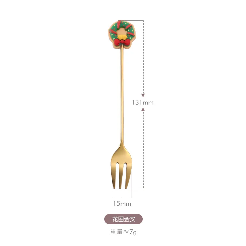 (Buy 1 Get 2) Christmas Cartoon Christmas Wreath Santa Claus Stainless Steel Fork Spoon Tableware