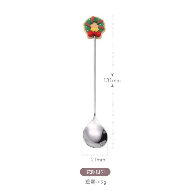 (Buy 1 Get 2) Christmas Cartoon Christmas Wreath Santa Claus Stainless Steel Fork Spoon Tableware