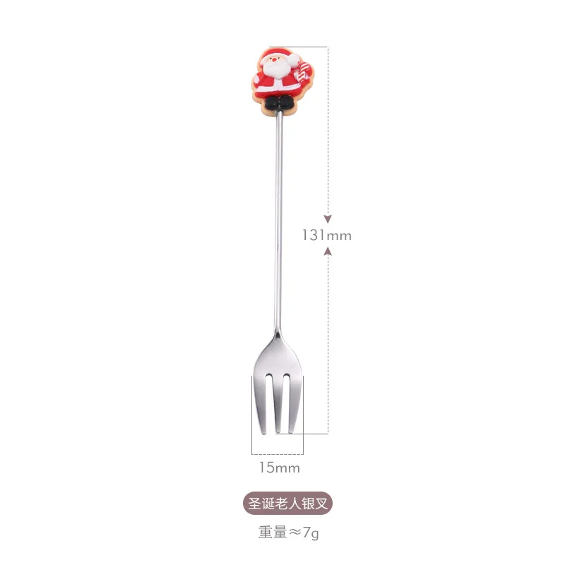 (Buy 1 Get 2) Christmas Cartoon Christmas Wreath Santa Claus Stainless Steel Fork Spoon Tableware