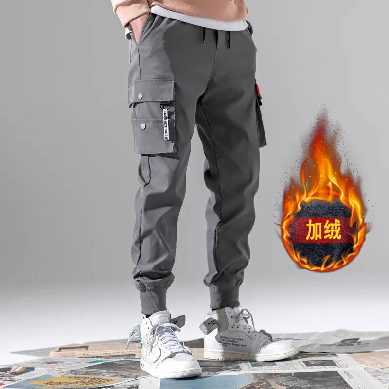 Men Summer Fashion Casual Solid Color Cargo Multi-Pocket Plus Size Woollining Jogger Pants