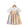 (Buy 1 Get 1) Toddlers Newborn Baby Fashion Girls Short Sleeve Cute Rainbow Stripe Print Patchwork Dress