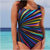 Women Elegant Sleeveless Plus Size Striped One Piece Swimwear
